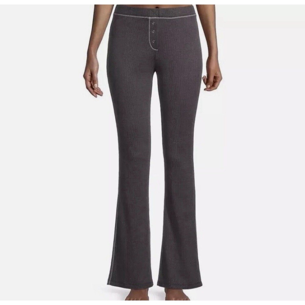 Intimately Free People Womens Thermal Pants Black High Rise Slim flare Lounge XS